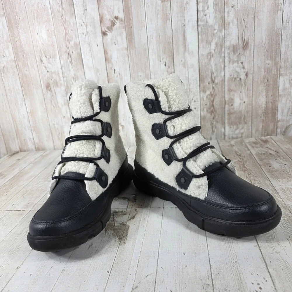 Sorel Kinetic Sport Women Black White Faux Shearling Winter Boots NL4601-010 7